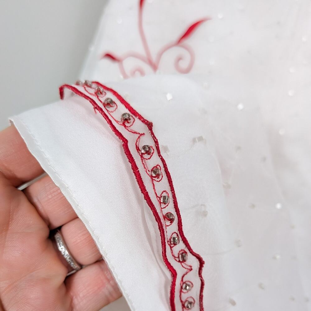 Vintage Cache Prom Dress Maxi Gown 10 White Red Floral Y2K Wedding Bride Glam - Picture 12 of 16